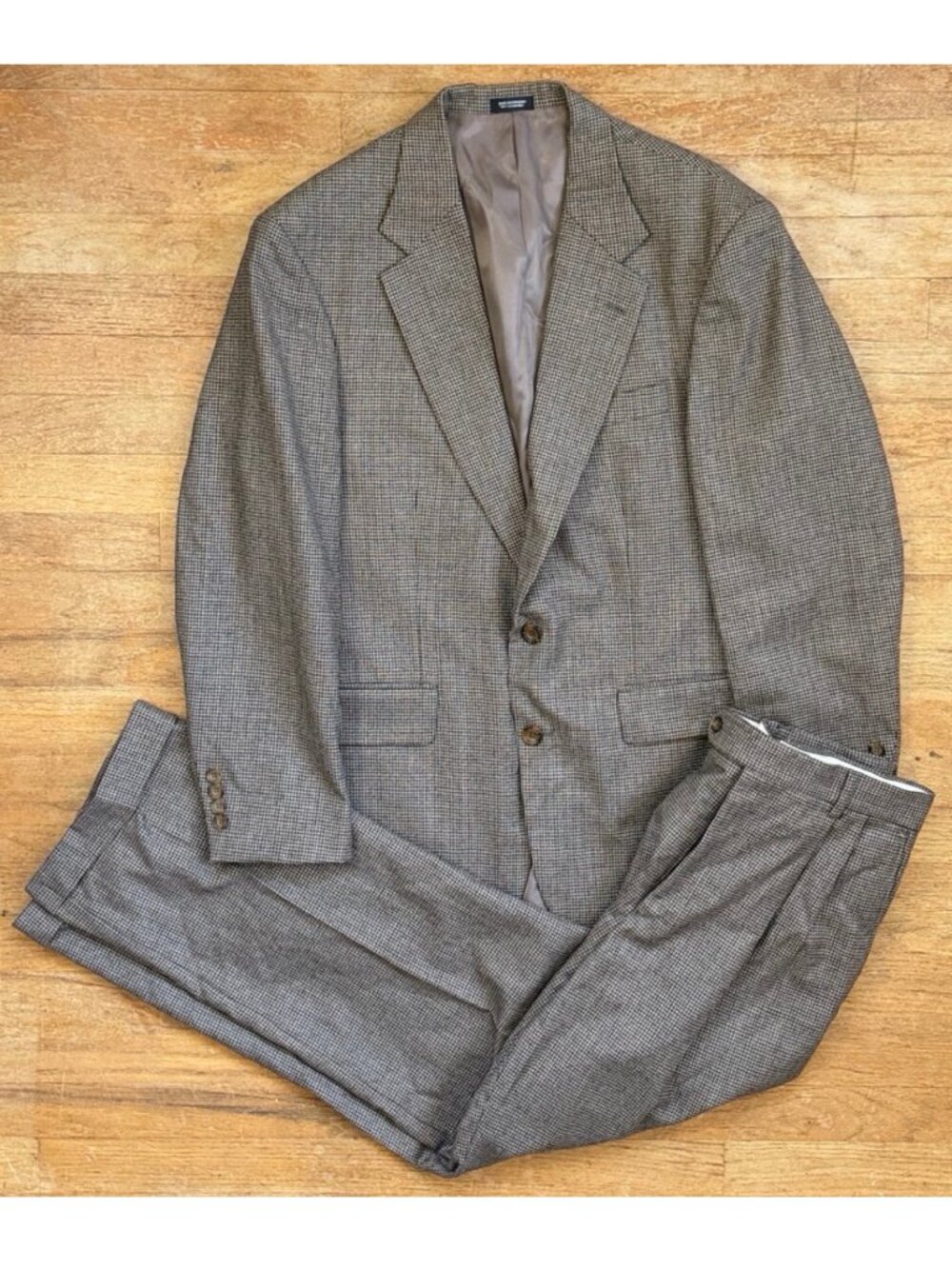 Vintage Mens Houndstooth Wool Suit Set Size 40R Blazer 32x31 Pants Oscar Renta